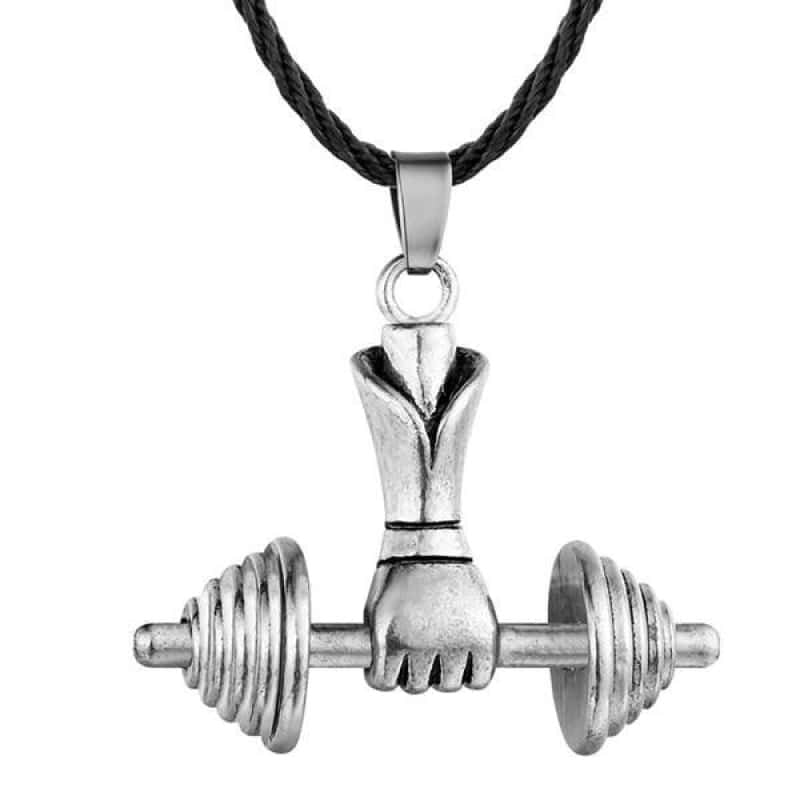 COLLIER FITNESS - POING HALTÈRE EN ACIER INOXIDABLE